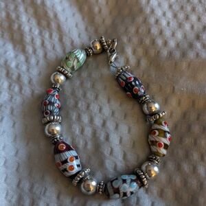 Glass Bead and Silver Bracelet with shades of blue beads